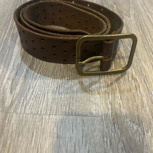 Woman’s Brown Leather Belt with Gold Buckle distressed look